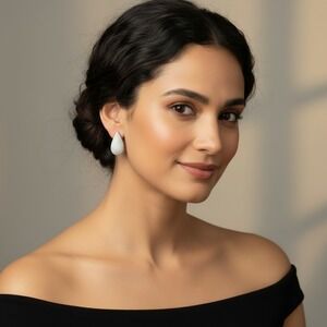 Jewels by Sunaina Pave Crystal Teardrop Hoop Earrings Silver Tone Sparkle NIB